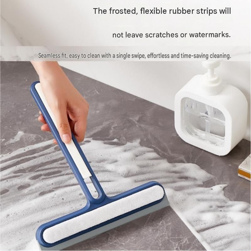 2-pack White 4-in-1 Window Squeegee and Scrubber - 22cm Wide Blade, Built-in Gap Brush, Streak-Free Glass Cleaner for Bathroom Mirrors, Shower Screens