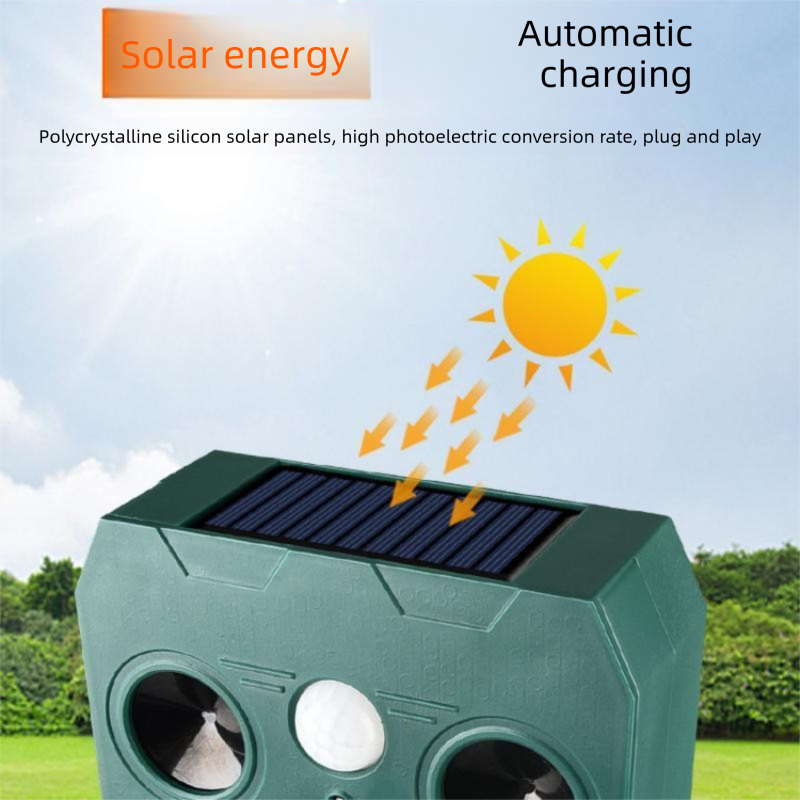 Solar Powered Ultrasonic Animal Repeller （Single-speaker style）- Outdoor Pest Deterrent with PIR Motion Sensor and LED Flash, Waterproof Garden Stake for Cats, Dogs, Birds, Rodents, Snakes, Green ABS Plastic, 12m Range