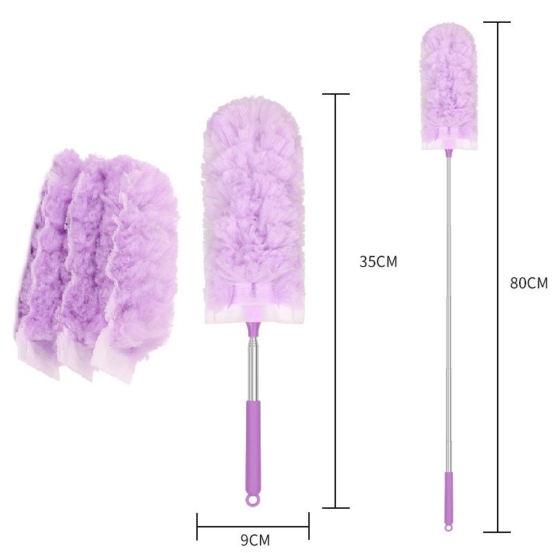 Purple Telescopic Electrostatic Duster with 4-pack Replaceable Microfiber Head - Extendable 35-80cm Stainless Steel Handle, Non-Scratch Cleaning Brush for Home, Car, Keyboard, Ceiling Fans