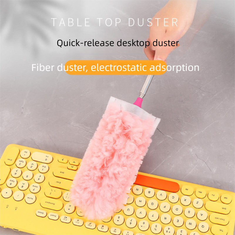 Purple Telescopic Electrostatic Duster with 4-pack Replaceable Microfiber Head - Extendable 35-80cm Stainless Steel Handle, Non-Scratch Cleaning Brush for Home, Car, Keyboard, Ceiling Fans