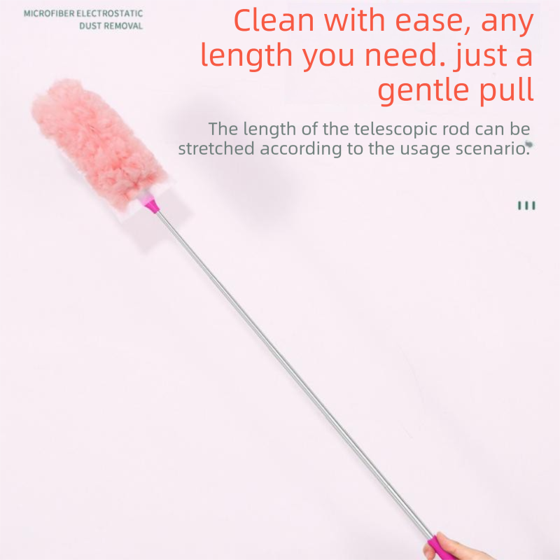 Purple Telescopic Electrostatic Duster with 4-pack Replaceable Microfiber Head - Extendable 35-80cm Stainless Steel Handle, Non-Scratch Cleaning Brush for Home, Car, Keyboard, Ceiling Fans
