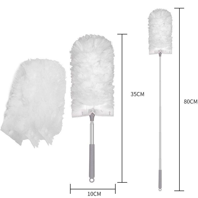 White Telescopic Electrostatic Duster with 4-pack Replaceable Microfiber Head - Extendable 35-80cm Stainless Steel Handle, Non-Scratch Cleaning Brush for Home, Car, Keyboard, Ceiling Fans