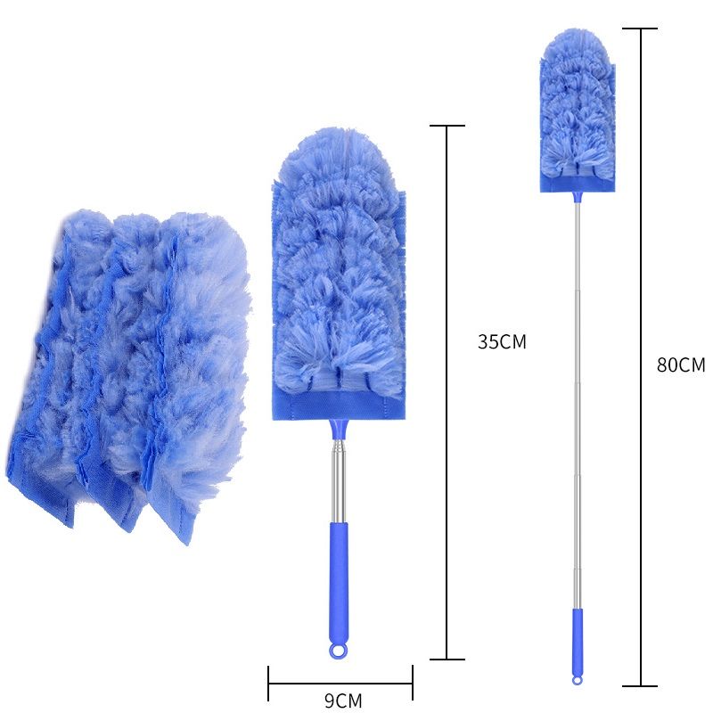 Blue Telescopic Electrostatic Duster with 4-pack Replaceable Microfiber Head - Extendable 35-80cm Stainless Steel Handle, Non-Scratch Cleaning Brush for Home, Car, Keyboard, Ceiling Fans
