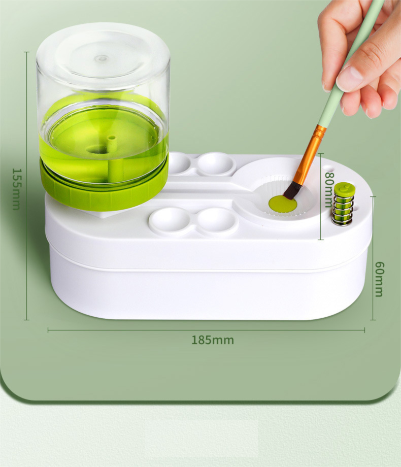 Pink Automatic Water-Colour Paintbrush Cleaner Set - Green 2-in-1 Station with Self-Cleaning Water Dispenser - Includes 8 Brushes & Flower Palette - Mess-Free Art Accessory