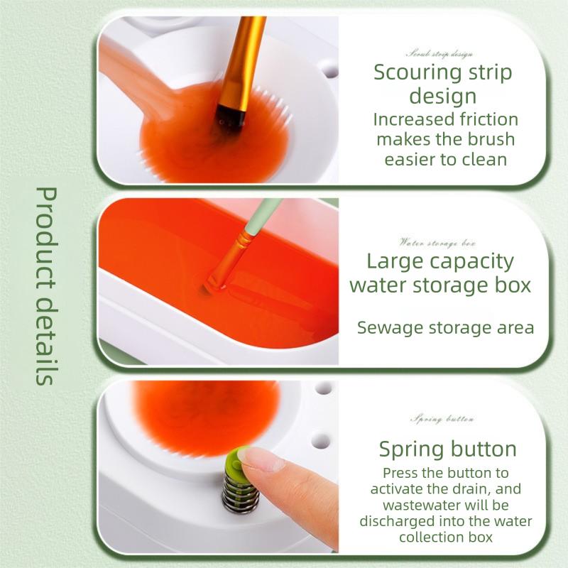 Green Automatic Water-Colour Paintbrush Cleaner Set - Green 2-in-1 Station with Self-Cleaning Water Dispenser - Includes 8 Brushes & Flower Palette - Mess-Free Art Accessory