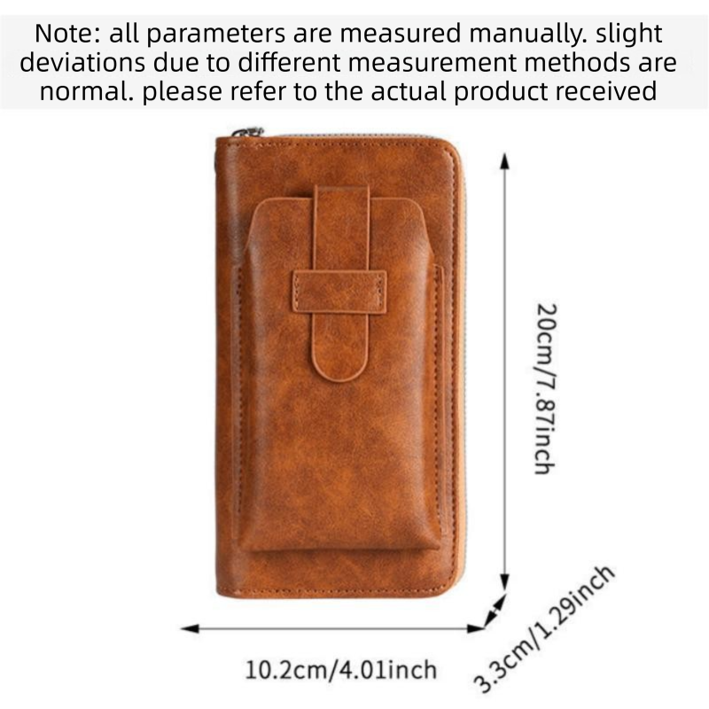 Yellow Brown Retro Leather 2-in-1 Men's Wallet & Phone  storage pouch - Multi-Card Zipper Clutch with Front Pocket - Vintage Business Pocket for Phone & Cards