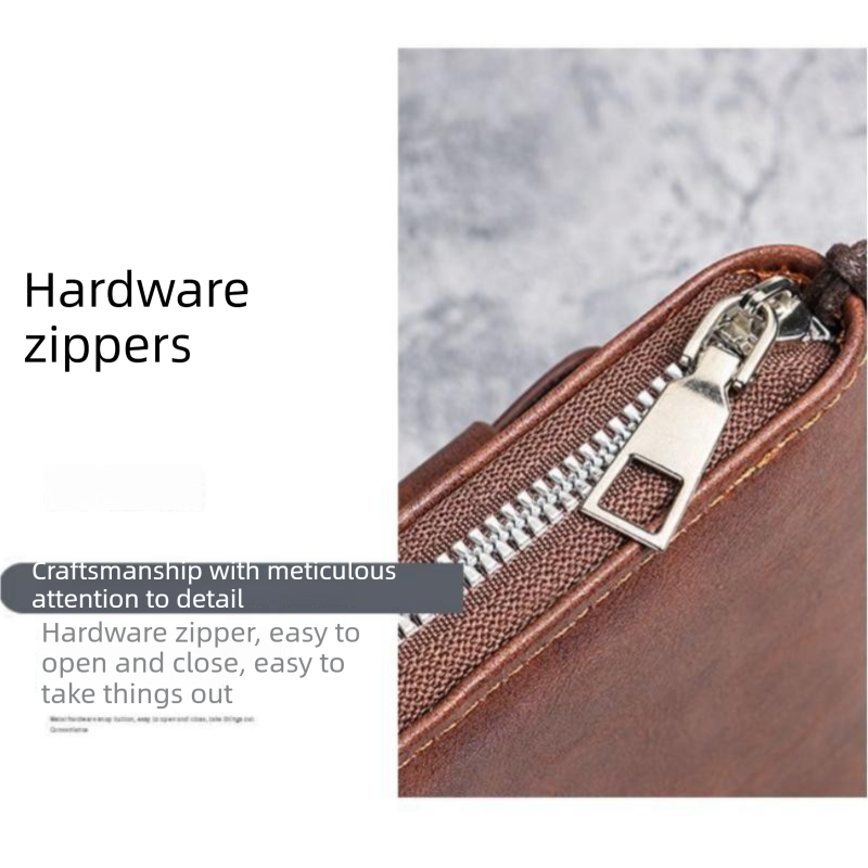 Yellow Brown Retro Leather 2-in-1 Men's Wallet & Phone  storage pouch - Multi-Card Zipper Clutch with Front Pocket - Vintage Business Pocket for Phone & Cards