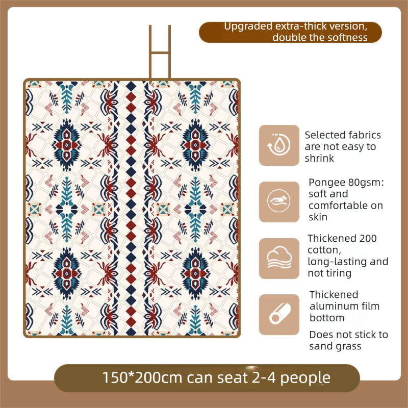 Seattle style Waterproof Picnic Mat - 200x150cm Extra Thick Outdoor Blanket with Carry Handle, Machine Washable Camping Ground Sheet for Beach and Park