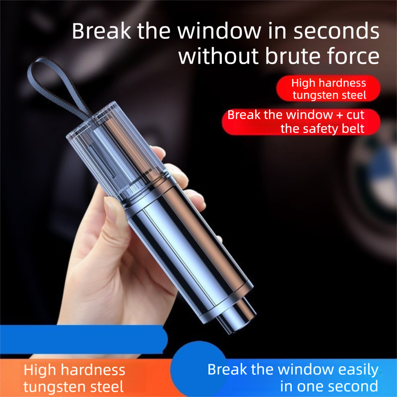 3-piece Black 2-in-1 Car Window Breaker & Seatbelt Cutter - Tungsten Steel Emergency Escape Tool with Test Glass, Portable Auto Safety Hammer