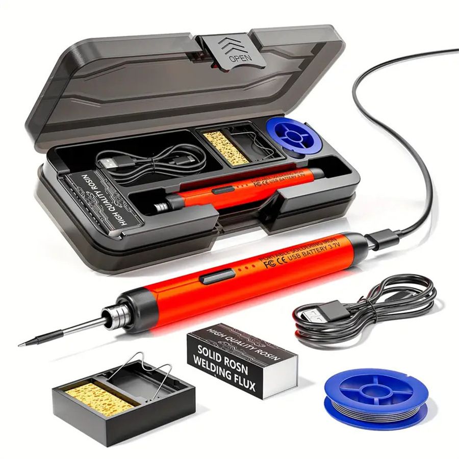 Red Portable Cordless Soldering Iron Kit 5V 8W USB Rechargeable - 3 Temperature Settings, Fast Heating Mini Soldering Tool for Circuit Boards, Electronics Repair, Wiring and DIY Projects