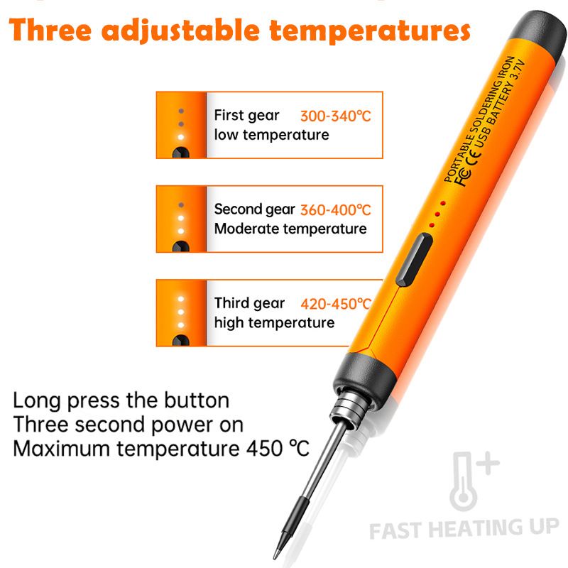 Black Portable Cordless Soldering Iron Kit 5V 8W USB Rechargeable - 3 Temperature Settings, Fast Heating Mini Soldering Tool for Circuit Boards, Electronics Repair, Wiring and DIY Projects
