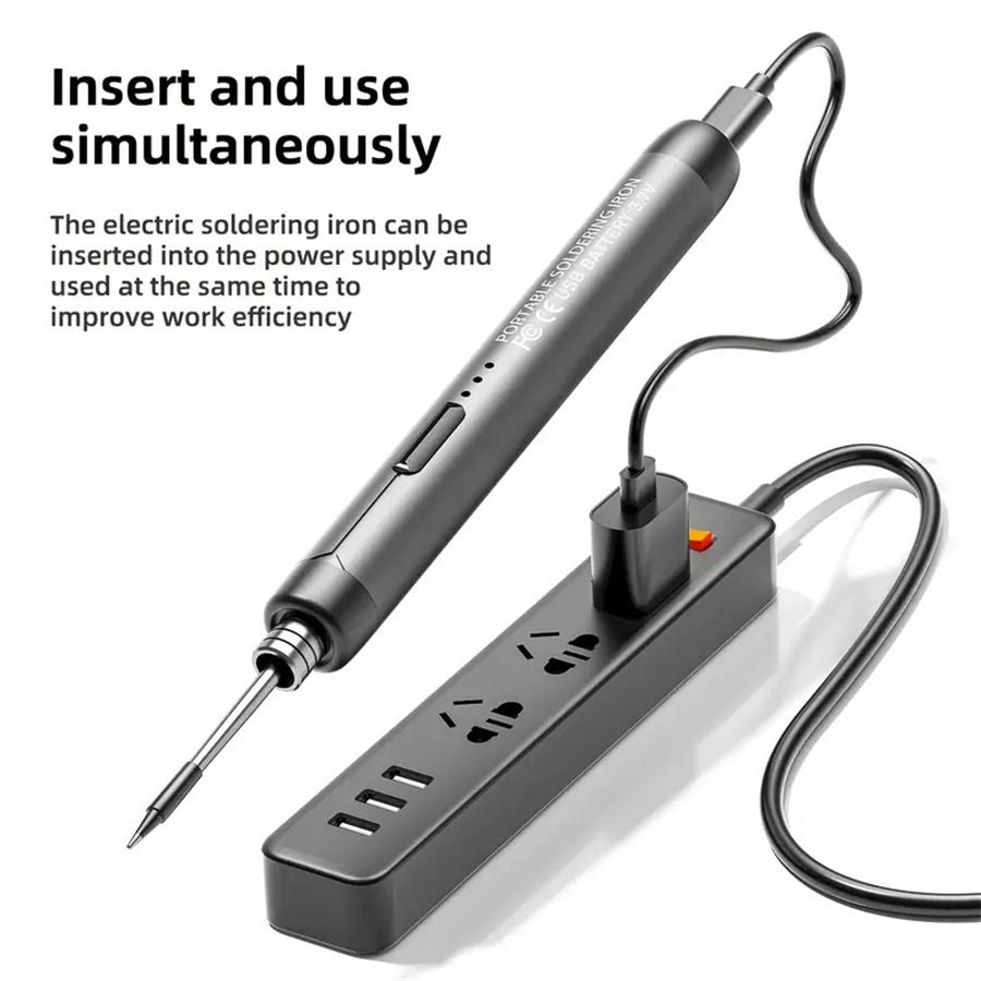 Black Portable Cordless Soldering Iron Kit 5V 8W USB Rechargeable - 3 Temperature Settings, Fast Heating Mini Soldering Tool for Circuit Boards, Electronics Repair, Wiring and DIY Projects