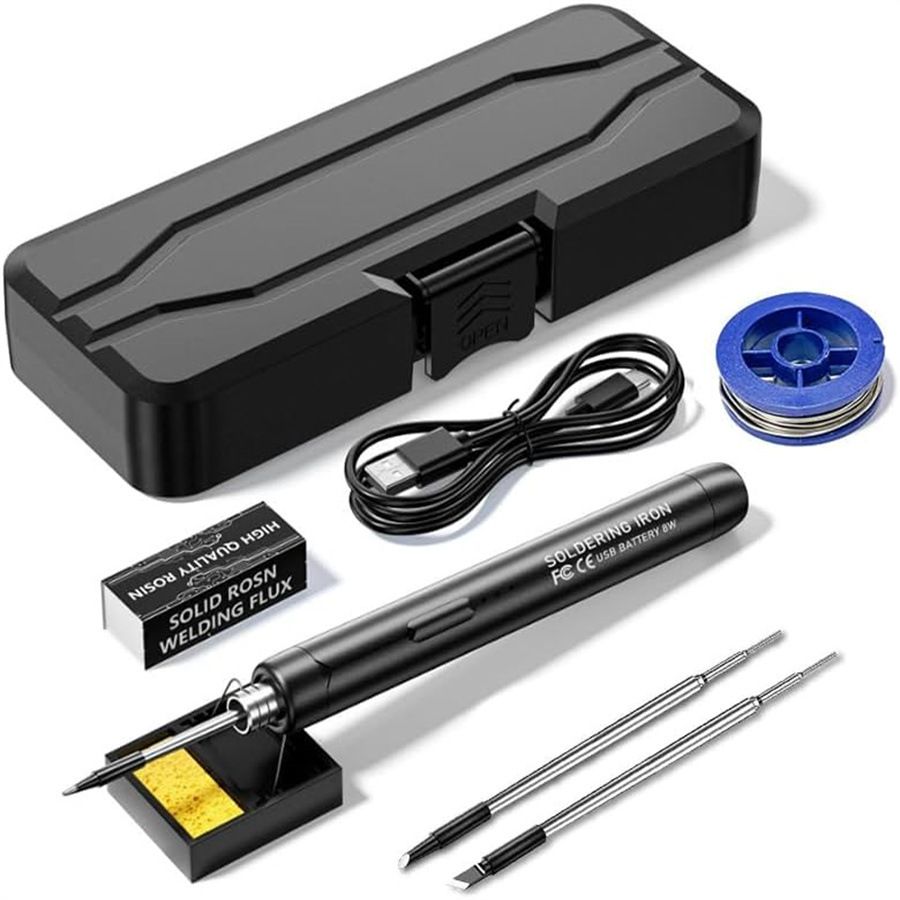 Black Portable Cordless Soldering Iron Kit with 3 Soldering Tips 5V 8W - 3 Temperature Settings, Fast Heating Mini Tool for Circuit Board Repair, Electronics Soldering, Wiring and DIY Use