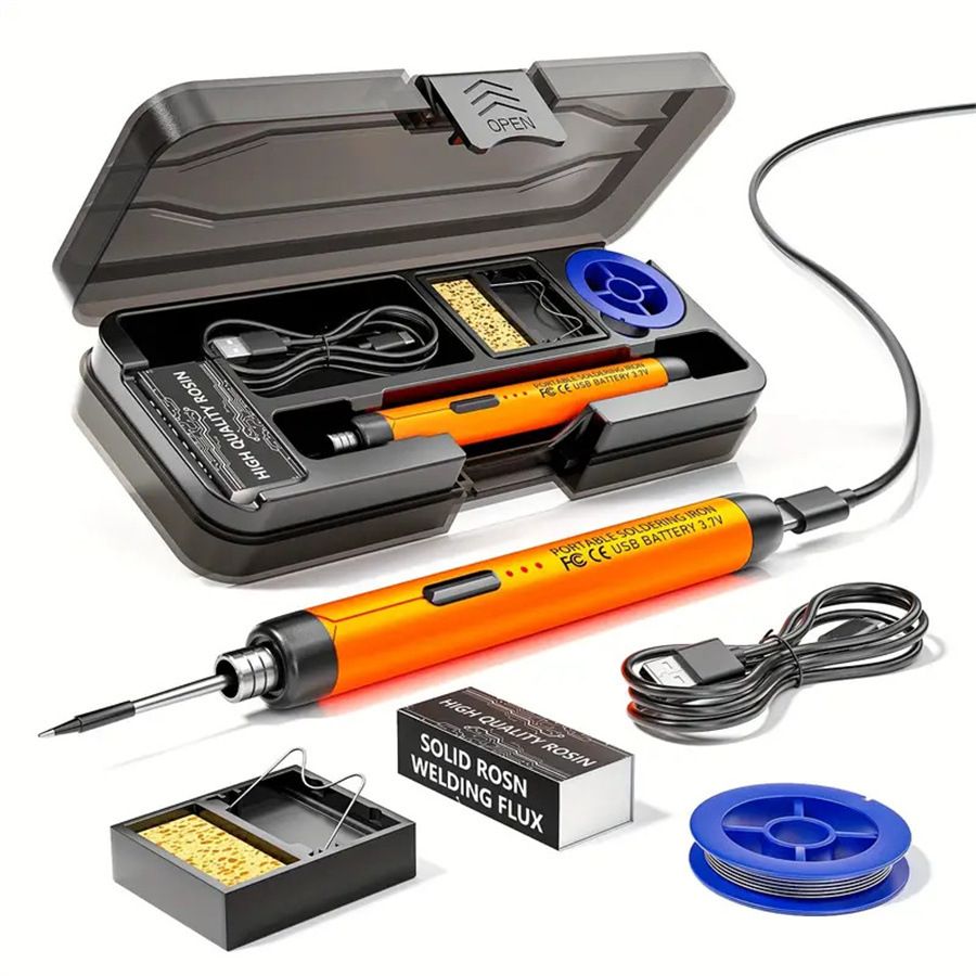 Orange Portable Cordless Soldering Iron Kit 5V 8W USB Rechargeable - 3 Temperature Settings, Fast Heating Mini Soldering Tool for Circuit Boards, Electronics Repair, Wiring and DIY Projects