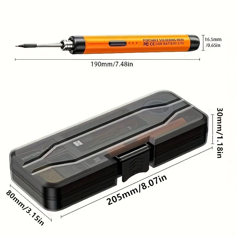 Orange Portable Cordless Soldering Iron Kit with 3 Soldering Tips 5V 8W - 3 Temperature Settings, Fast Heating Mini Tool for Circuit Board Repair, Electronics Soldering, Wiring and DIY Use