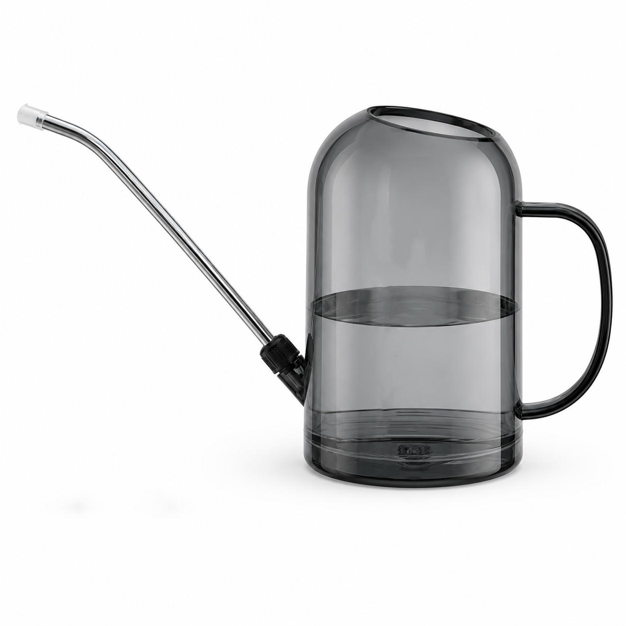 2L Gray Long Spout Watering Can with Shower Head - Clear Plastic Indoor Plant Waterer for Succulents, Balcony Garden, Precise Watering Tool