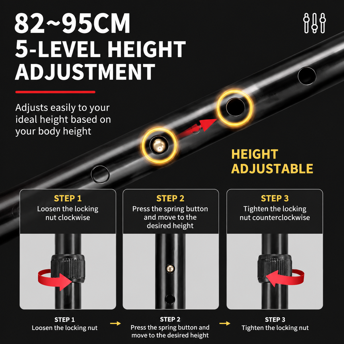 Folding Hiking Stick Brown - Adjustable Aluminum Telescopic Walking Cane, 5-Height Settings 82-95cm, Lightweight Portable Trekking Pole for Seniors and Outdoors