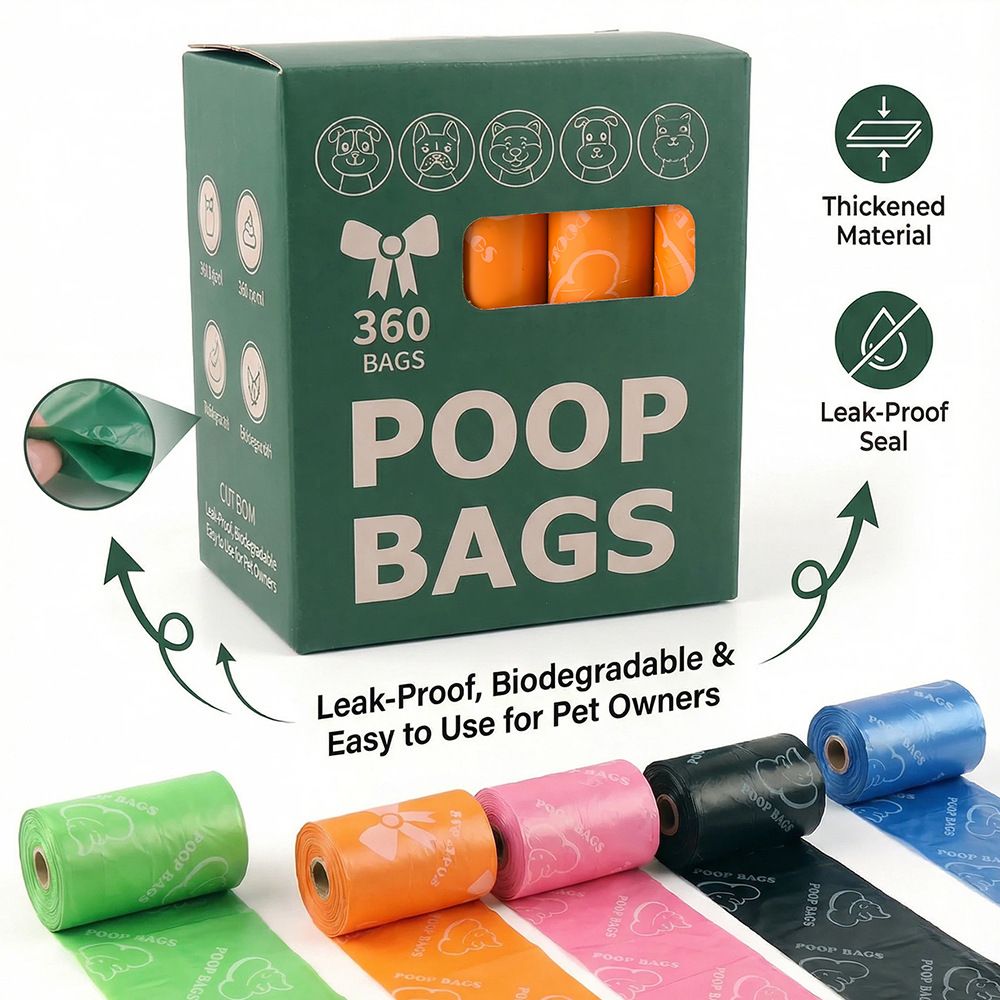Green Thickened Dog Poop Bags 360 Pack - 24 Rolls, 15 Bags per Roll, 22 x 30cm Leak-Resistant Easy-Tear Pet Waste Bags for Dog Walking, Travel and Daily Clean-Up