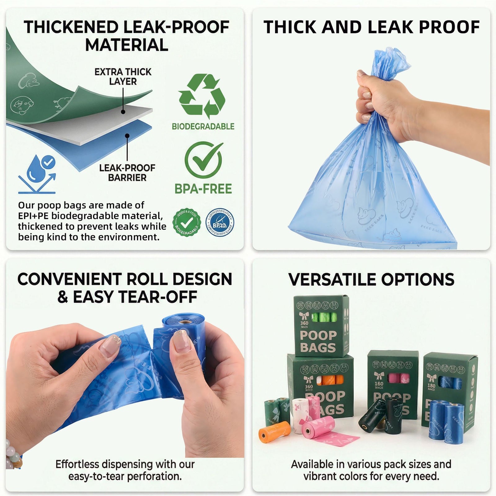 Green Thickened Dog Poop Bags 360 Pack - 24 Rolls, 15 Bags per Roll, 22 x 30cm Leak-Resistant Easy-Tear Pet Waste Bags for Dog Walking, Travel and Daily Clean-Up