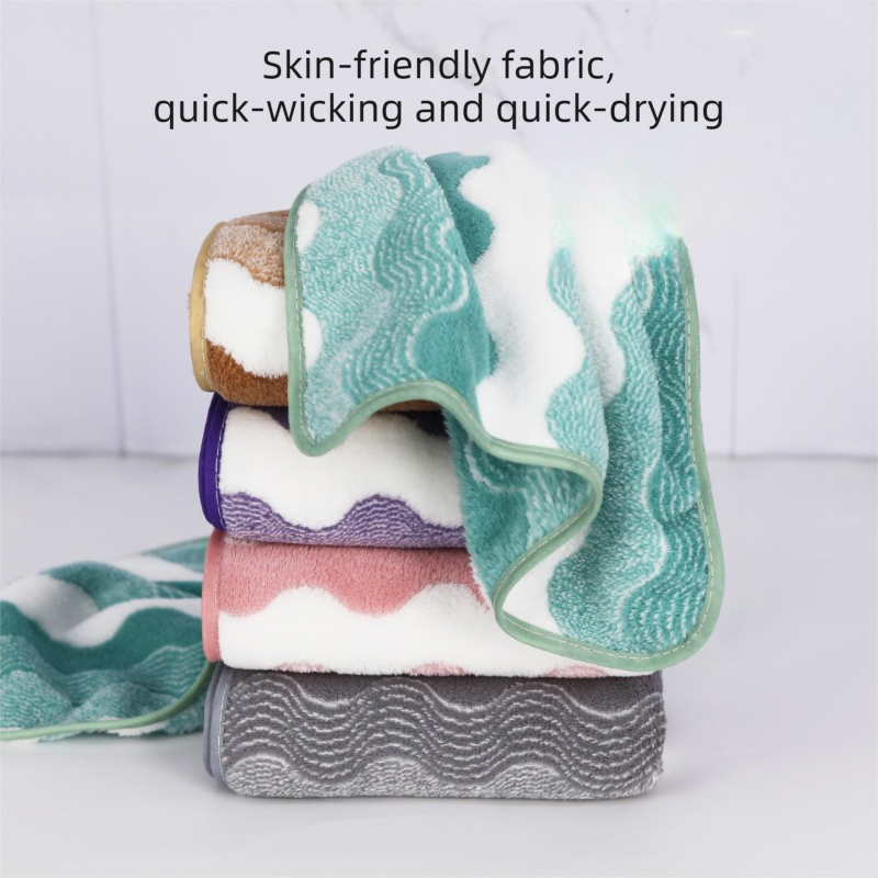 Pink 5-Pack Wave Pattern Towels, 35x75cm, Soft Absorbent, Hanging Loop