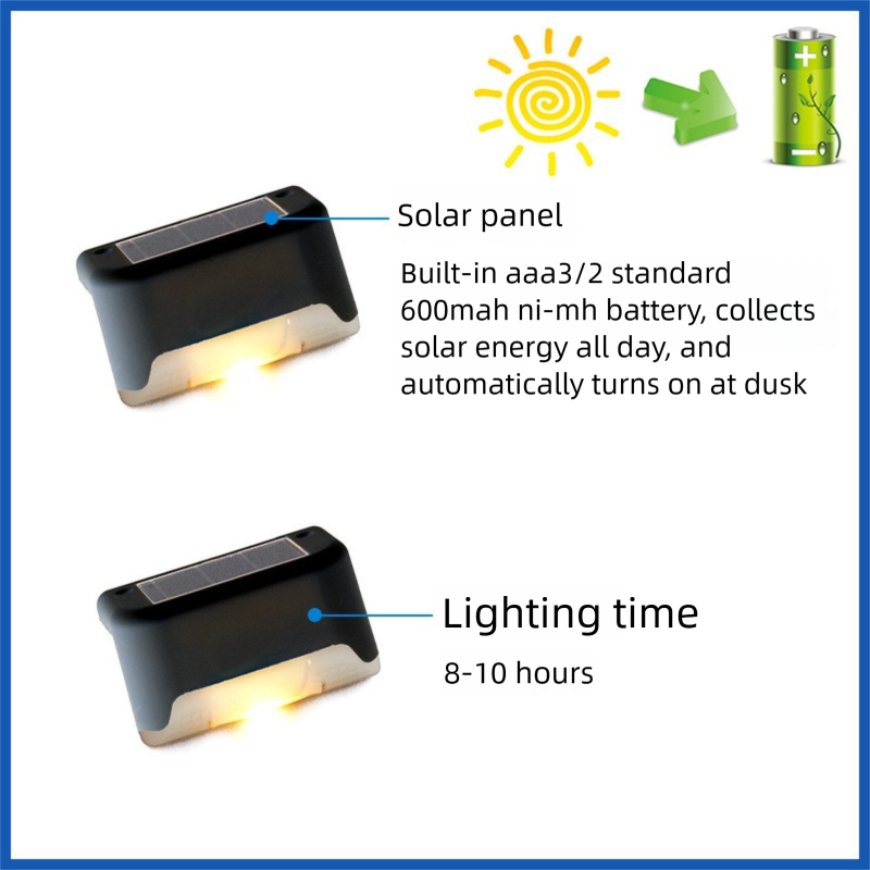 4 Pack Solar Step Lights (White light)- Outdoor LED Fence and Deck Lights with Auto Dusk Activation, 8-10 Hour Lighting for Stairs, Garden, Patio and Pathways