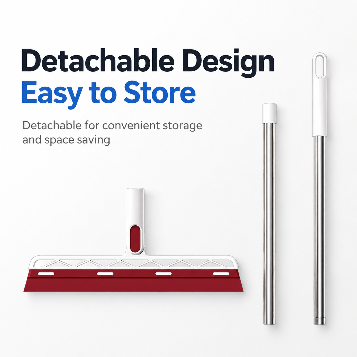 Red 2 in 1 Floor Squeegee Broom - 102cm Long Handle 32cm Double Sided Cleaning Head with 180 Degree Rotation for Water, Hair, Floors, Windows and Bathrooms