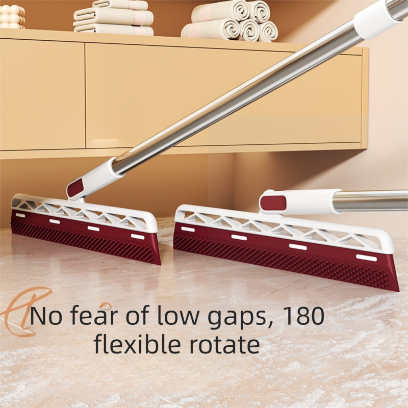 Red 2 in 1 Floor Squeegee Broom - 102cm Long Handle 32cm Double Sided Cleaning Head with 180 Degree Rotation for Water, Hair, Floors, Windows and Bathrooms