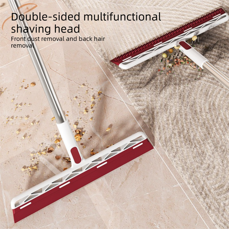 Red 2 in 1 Floor Squeegee Broom - 102cm Long Handle 32cm Double Sided Cleaning Head with 180 Degree Rotation for Water, Hair, Floors, Windows and Bathrooms