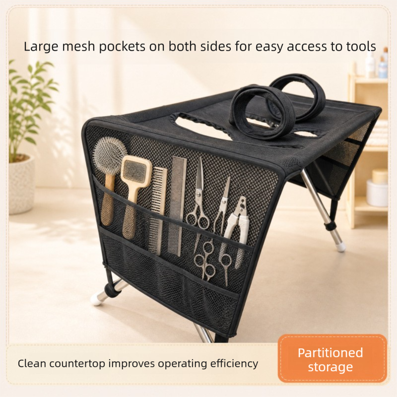 Portable Foldable Pet Grooming Table with Mesh Base and Adjustable Restraint Loop - Ergonomic Elevated Dog and Cat Washing Stand for Home Bathing