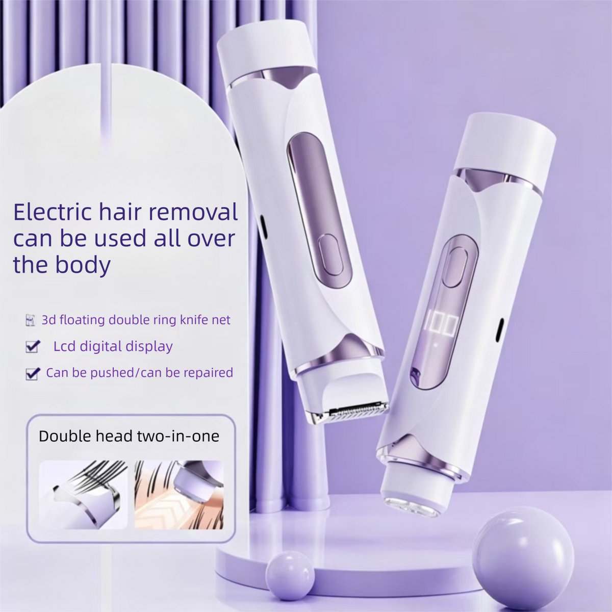 Pink 2-in-1 Electric Hair Trimmer and Shaver with Digital LED Display - Dual Head Grooming Kit with Type-C Charging for Body, Bikini Line and Precision Trimming