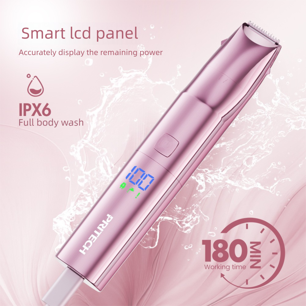Purple Women's 2-in-1 Waterproof Electric Shaver and Trimmer - Rechargeable Bikini Body Hair Remover with Ceramic Blades, LCD Display and 180 Min Runtime for Bikini Line, Legs and Body