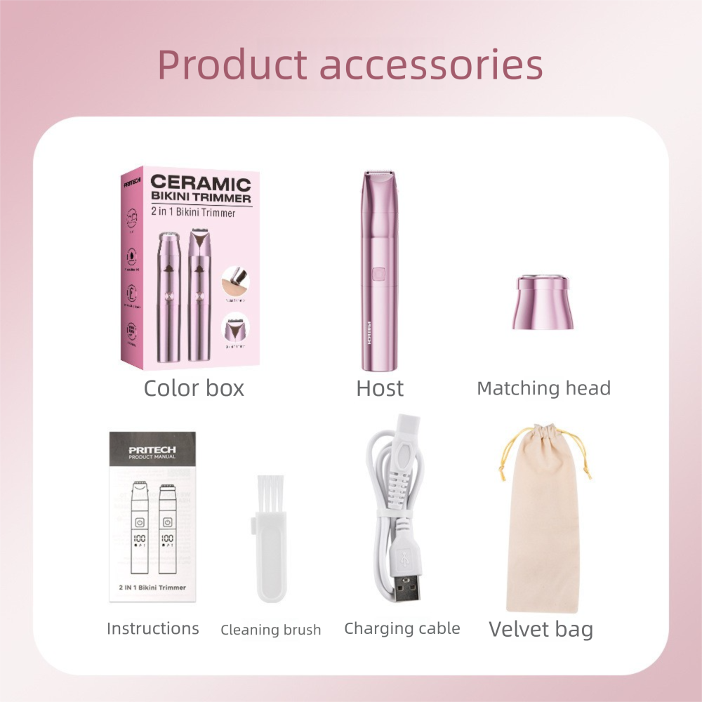 Purple Women's 2-in-1 Waterproof Electric Shaver and Trimmer - Rechargeable Bikini Body Hair Remover with Ceramic Blades, LCD Display and 180 Min Runtime for Bikini Line, Legs and Body