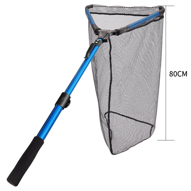 Telescopic Folding Fishing Landing Net - 92cm Aluminium Alloy Handle with 80cm Deep Triangular Mesh Net, One Click Foldable Design for Freshwater and Saltwater Fishing