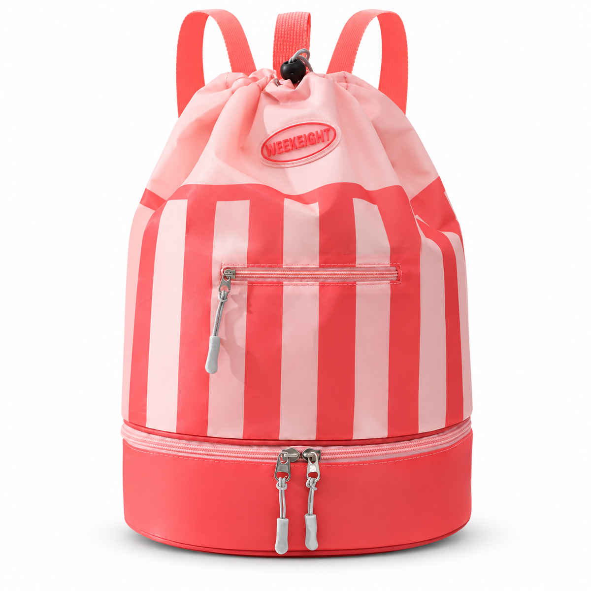 Pink Swim Backpack with Separate Shoe Compartment - 39 x 29 cm Drawstring Sports Bag with Front Zip Pocket and Adjustable Shoulder Straps for Beach, Pool, Gym and Travel