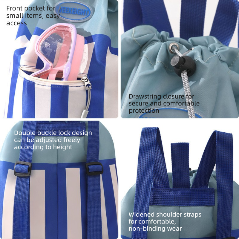 Pink Swim Backpack with Separate Shoe Compartment - 39 x 29 cm Drawstring Sports Bag with Front Zip Pocket and Adjustable Shoulder Straps for Beach, Pool, Gym and Travel