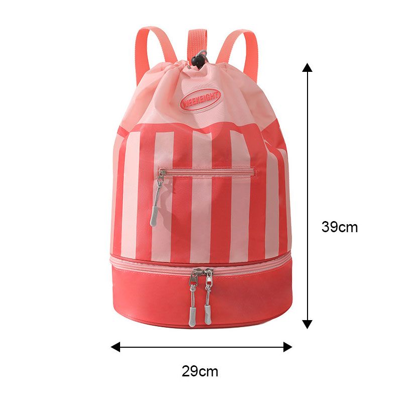 Pink Swim Backpack with Separate Shoe Compartment - 39 x 29 cm Drawstring Sports Bag with Front Zip Pocket and Adjustable Shoulder Straps for Beach, Pool, Gym and Travel