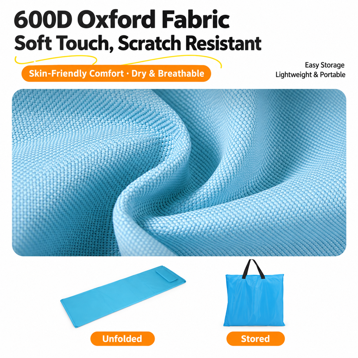 Grey Adjustable Folding Beach Mat with Backrest - 5 Position Reclining Lounger with Built In Pillow, 600D Oxford Fabric and Portable Carry Bag for Beach, Camping and Outdoor Relaxing