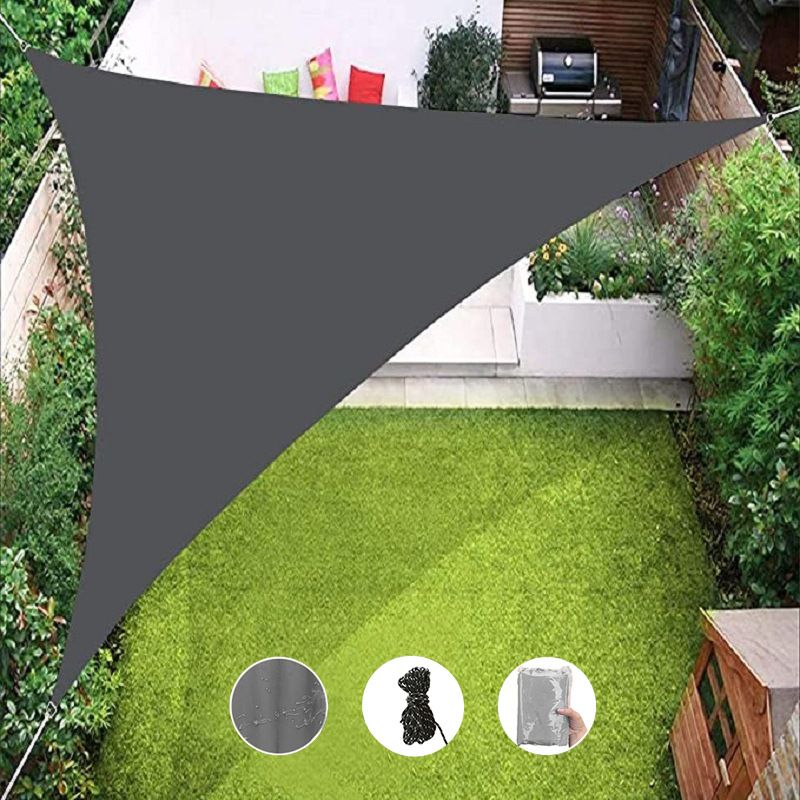 3 x 3 m Gray Triangle Shade Sail - Silver Coated Outdoor Sun Shade Canopy with Reinforced Corners and Ropes for Patio, Garden, Backyard, Balcony and Poolside