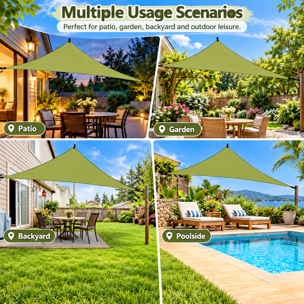 3 x 3 m Beige Triangle Shade Sail - Silver Coated Outdoor Sun Shade Canopy with Reinforced Corners and Ropes for Patio, Garden, Backyard, Balcony and Poolside