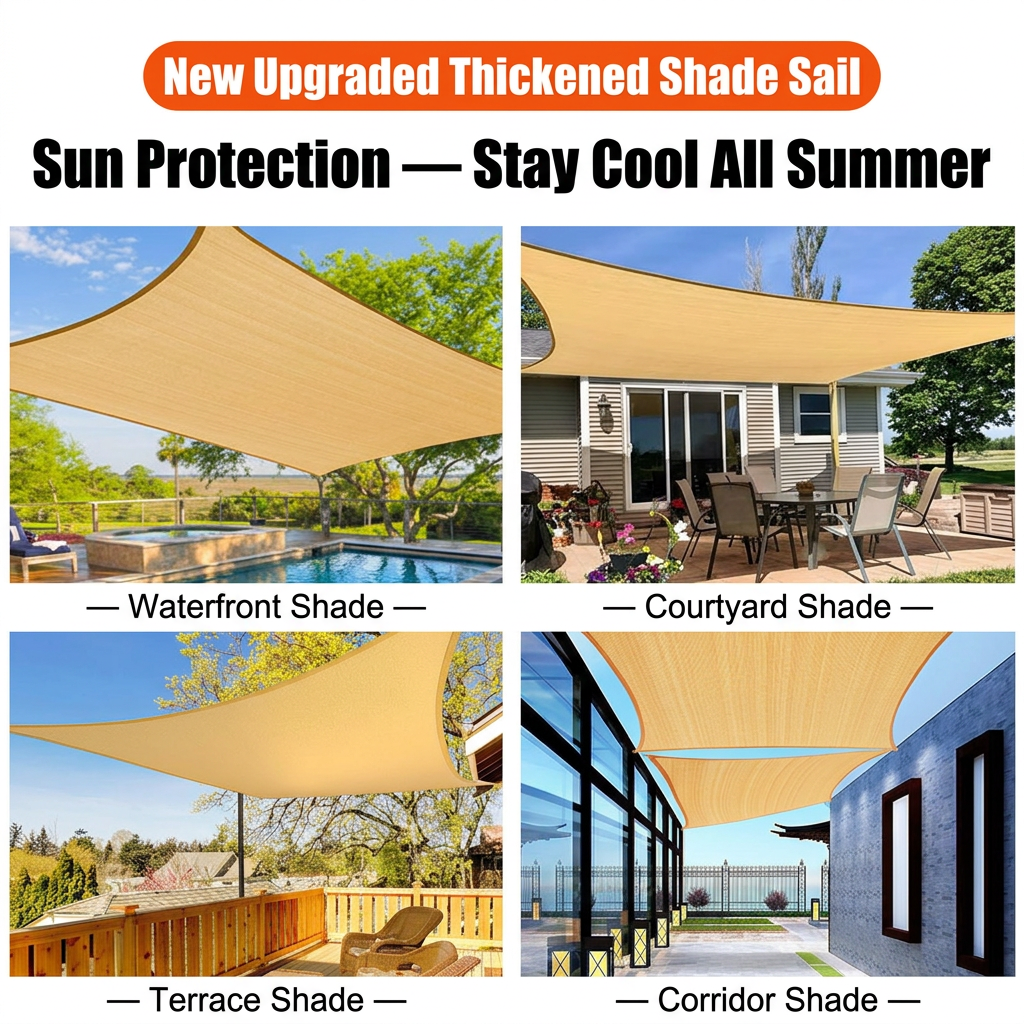 3 x 3 m Square HDPE Shade Sail - Beige Breathable Outdoor Sun Shade Canopy with Reinforced Edges and Metal D Rings for Patio, Garden, Backyard and Poolside