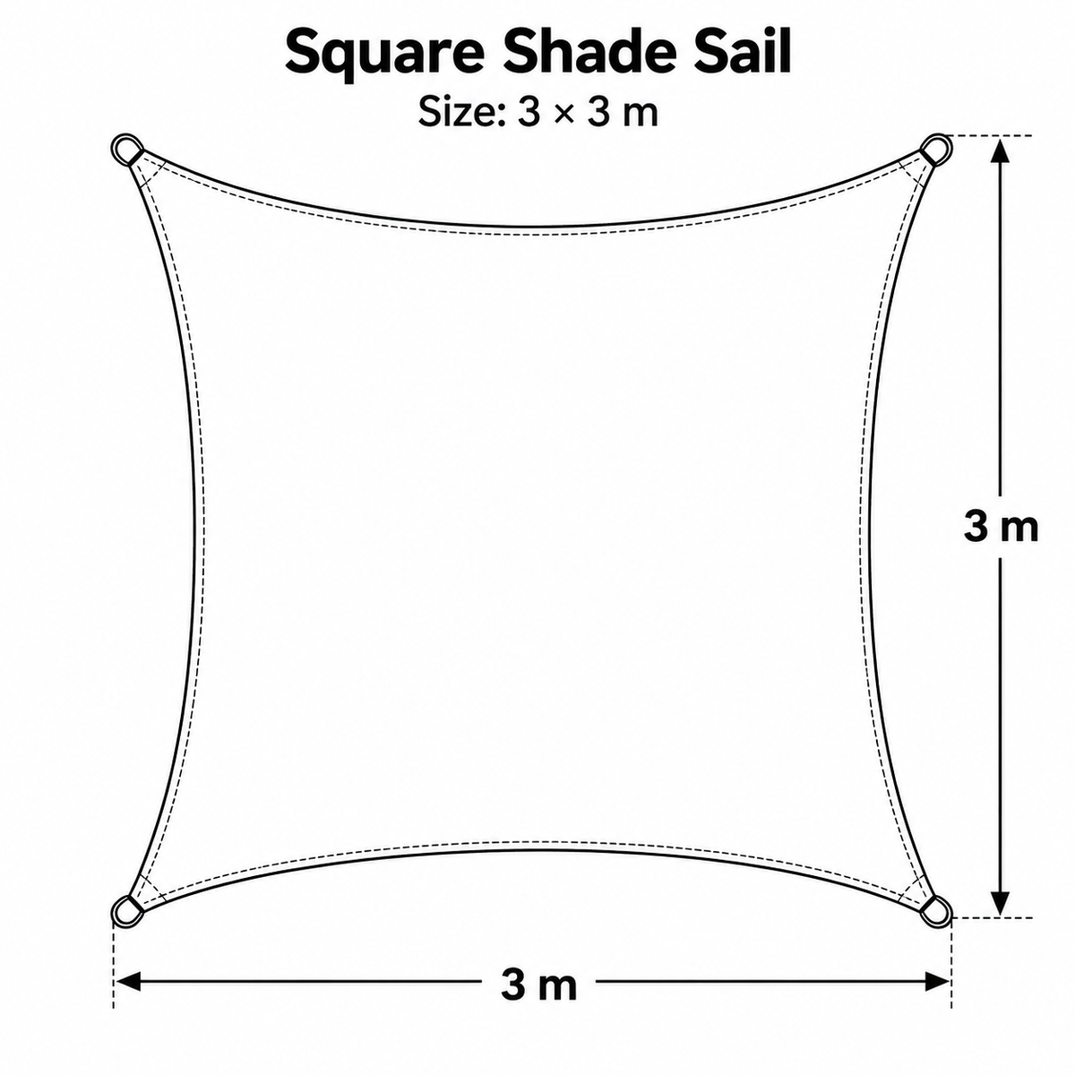 3 x 3 m Square HDPE Shade Sail - Beige Breathable Outdoor Sun Shade Canopy with Reinforced Edges and Metal D Rings for Patio, Garden, Backyard and Poolside