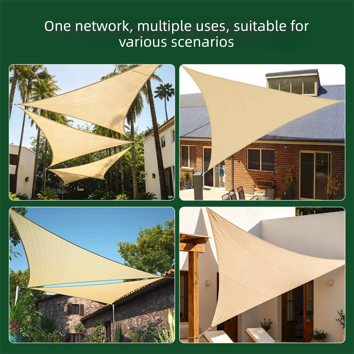 3 x 3 x 3 m Triangle HDPE Shade Sail - Beige Breathable Outdoor Sun Shade Canopy with Reinforced Edges and Metal D Rings for Patio, Garden, Backyard and Poolside