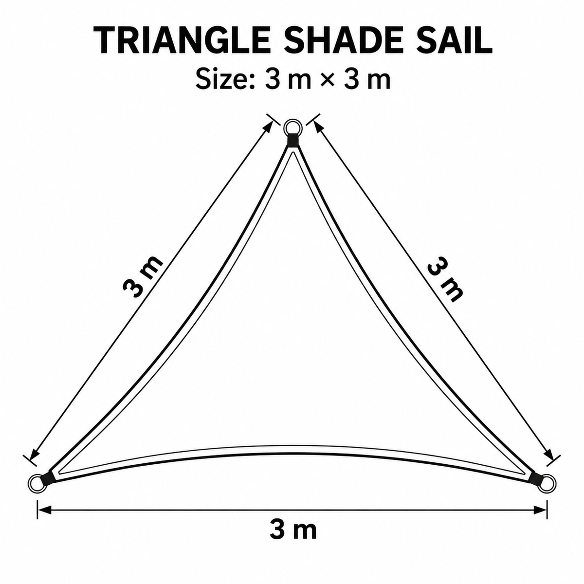 3 x 3 x 3 m Triangle HDPE Shade Sail - Beige Breathable Outdoor Sun Shade Canopy with Reinforced Edges and Metal D Rings for Patio, Garden, Backyard and Poolside