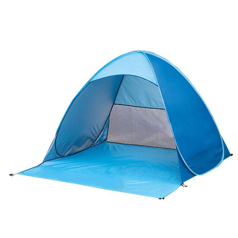 Small Pop Up Beach Tent - 145 x 165 x 110 cm Blue Portable Sun Shelter with Rear Mesh Vent, Sand Pocket, Extended Floor and Carry Bag for Beach and Outdoor Use
