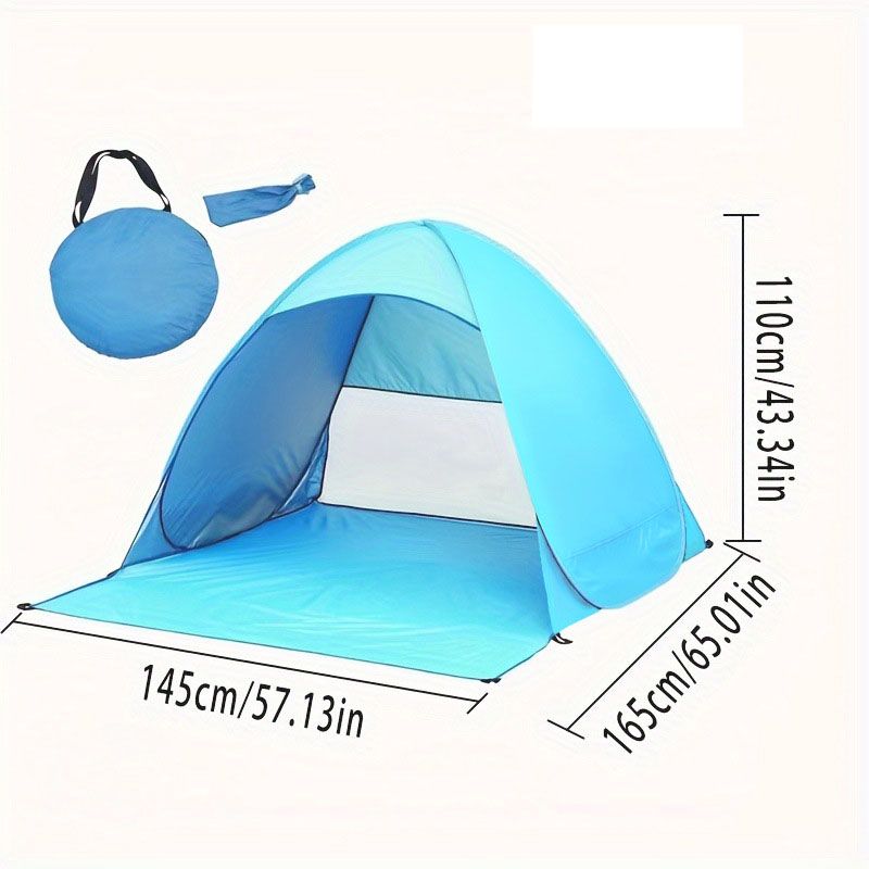 Small Pop Up Beach Tent - 145 x 165 x 110 cm Blue Portable Sun Shelter with Rear Mesh Vent, Sand Pocket, Extended Floor and Carry Bag for Beach and Outdoor Use