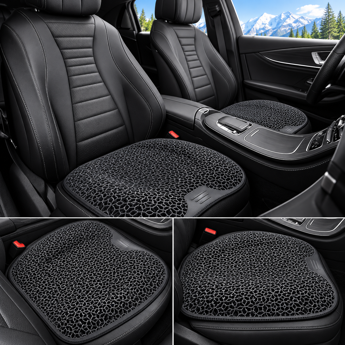 Black Breathable Gel Seat Cushion - 46 x 46 cm Honeycomb Cooling Car and Office Chair Pad with TPR Gel Surface, Foam Support and Reinforced Fabric Base for Everyday Sitting