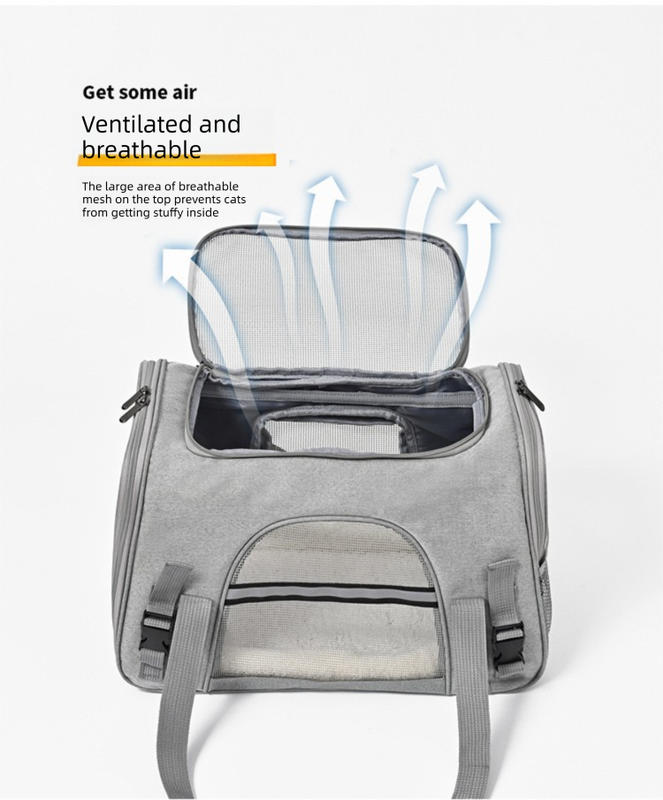 Grey Foldable Pet Carrier Bag - Breathable Mesh Soft Sided Travel Carrier, Handheld and Shoulder Carry Design for Cats and Small Dogs up to Approx. 7.5 kg