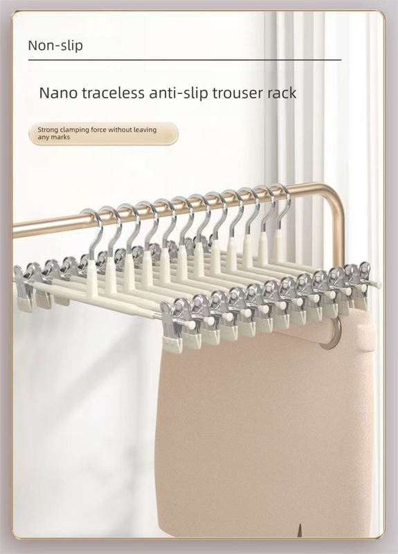 Creamy white Adjustable Pants Hangers 10 Pack - 31 cm Metal Clip Hangers with Non Slip Soft Grip Clips, Space Saving Wardrobe Organisers for Trousers, Skirts and Shorts
