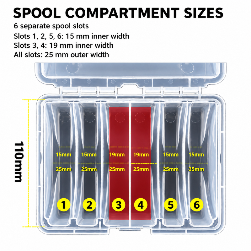 Fishing Line Spool Storage Box - Portable Transparent Multi Spool Organiser with Carry Handle, Tangle Free Line Management for Nylon, PE and Leader Tackle
