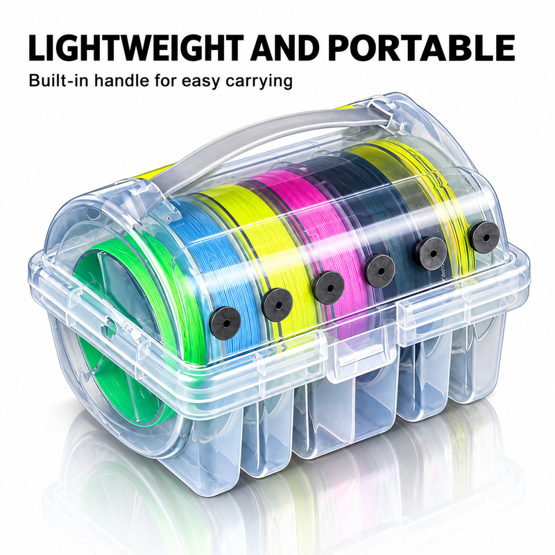Fishing Line Spool Storage Box - Portable Transparent Multi Spool Organiser with Carry Handle, Tangle Free Line Management for Nylon, PE and Leader Tackle